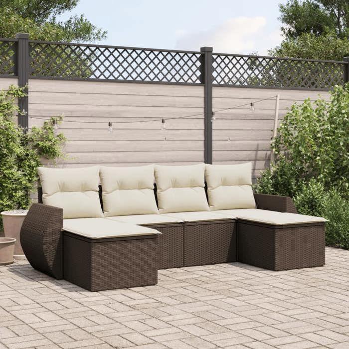 VidaXL Salon de Jardin avec Coussins 6 pcs, Canapés avec Dossier, Ensemble de Meubles, Mobilier de Terrasse Patio, Marron 3221722