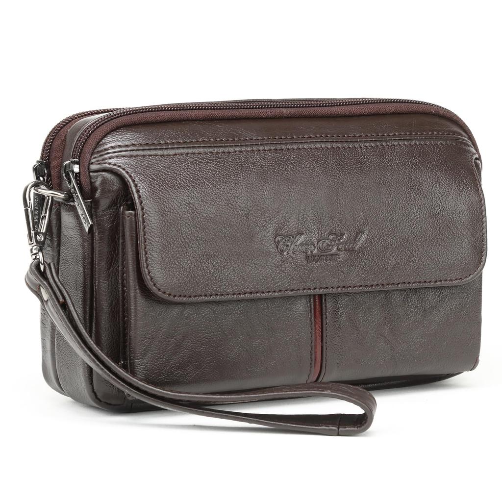 Meigardass Clutch Second Genuine Popular Clutch Large Capacity Men's Bag, Bag, Leather, Bag, Simple, Lightweight, (Brown-2)