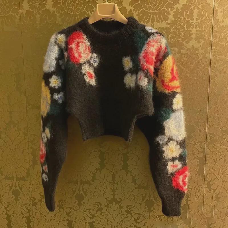 

Miu Miu 2024 Winter Mohair Jacquard Bat Sleeve Sweater Medium чорний