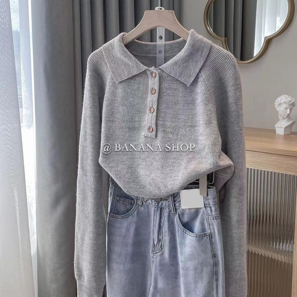 Retro Polo Collar Sweater for Women Autumn Winter New Pullover Soft Casual Sense Sweater Female