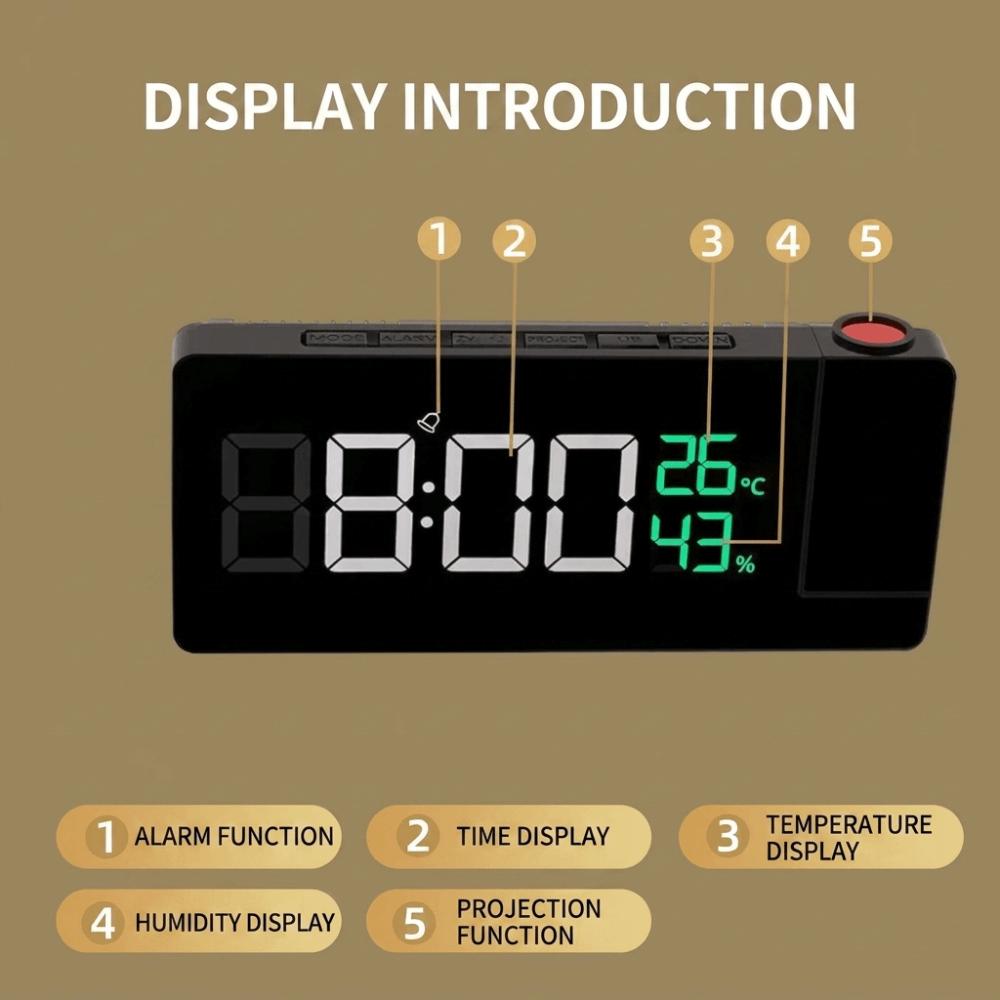 Temperature Humidity Display Mirror Projection Clock Rotatable Electronic Alarm Clock Home Office