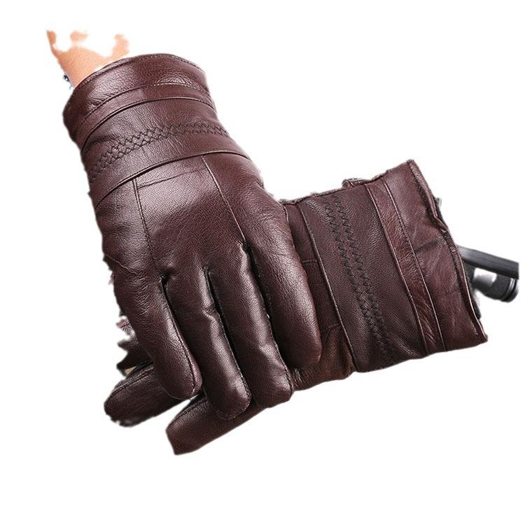 Winter Leather Gloves for Men Outdoor Riding Warm Gloves for Driving Outdoor Cold Proof Plus Velvet Thickened Sheepskin Gloves