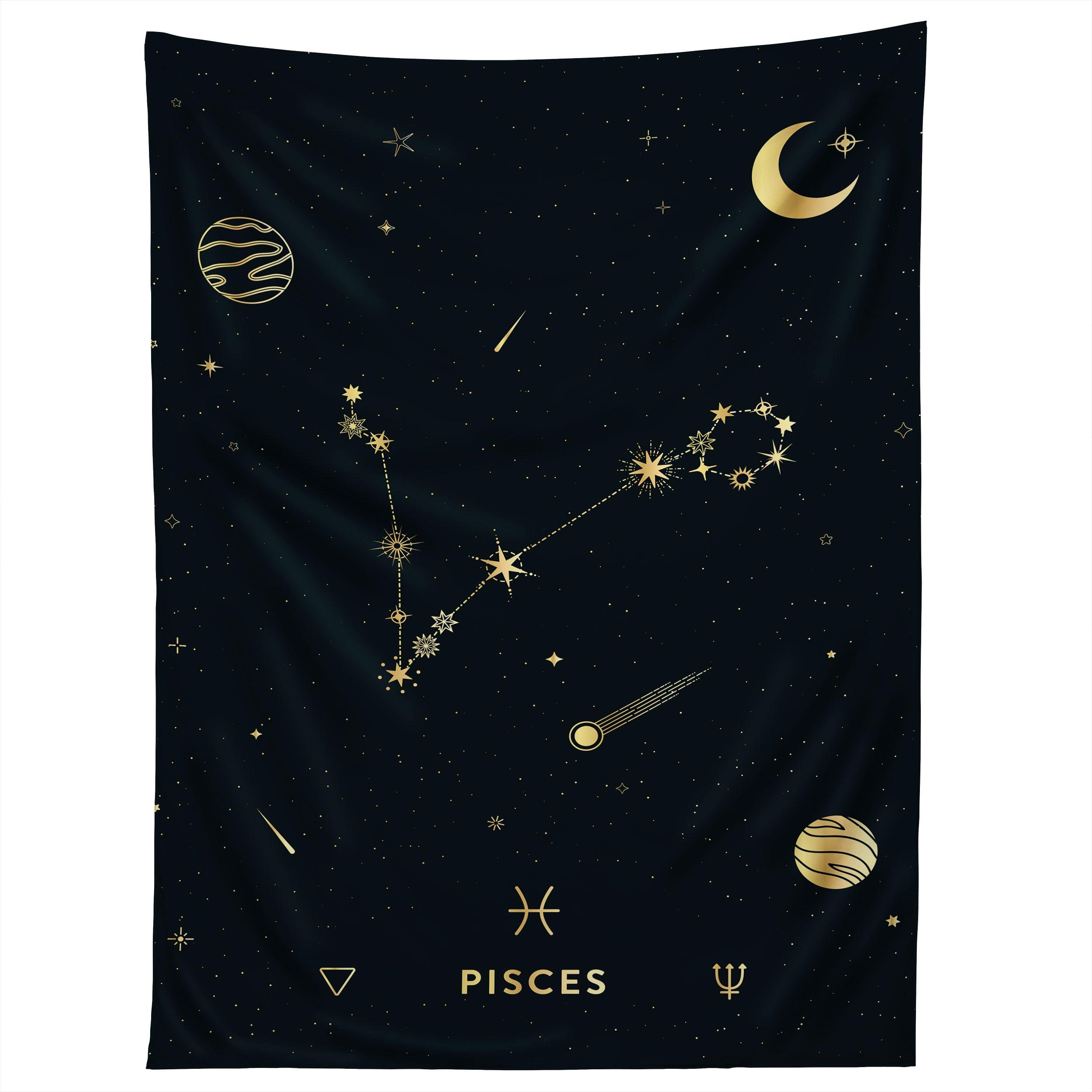 PISCES CONSTELLATION IN GOLD tapestry 75x100