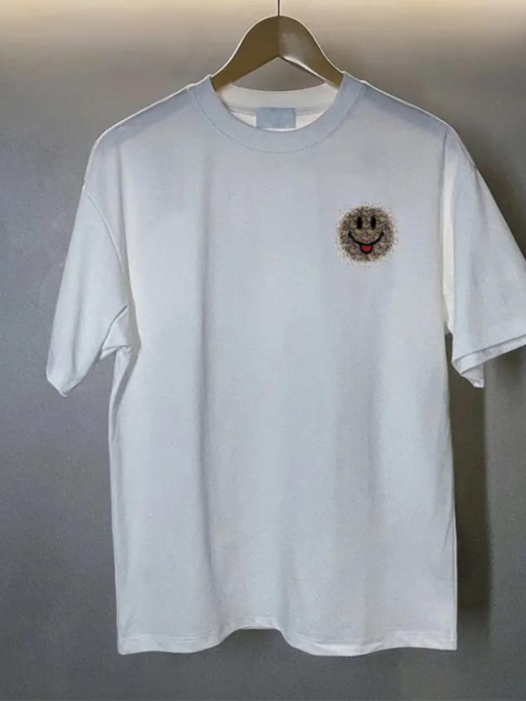 Lustiges T-Shirt mit lächelndem Gesicht für Herren, hochwertiges Baumwolloberteil, lässig, geeignet für Fitness und Straße, Sommerneuheit,