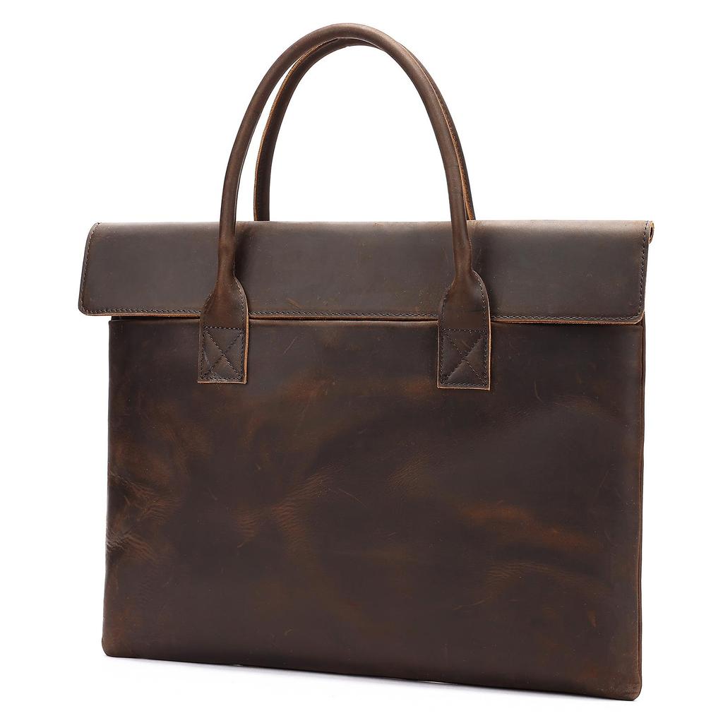 Men's Crazy Horse Leather Briefcase: Genuine Leather Business Casual Handbag with Computer and File Storage.