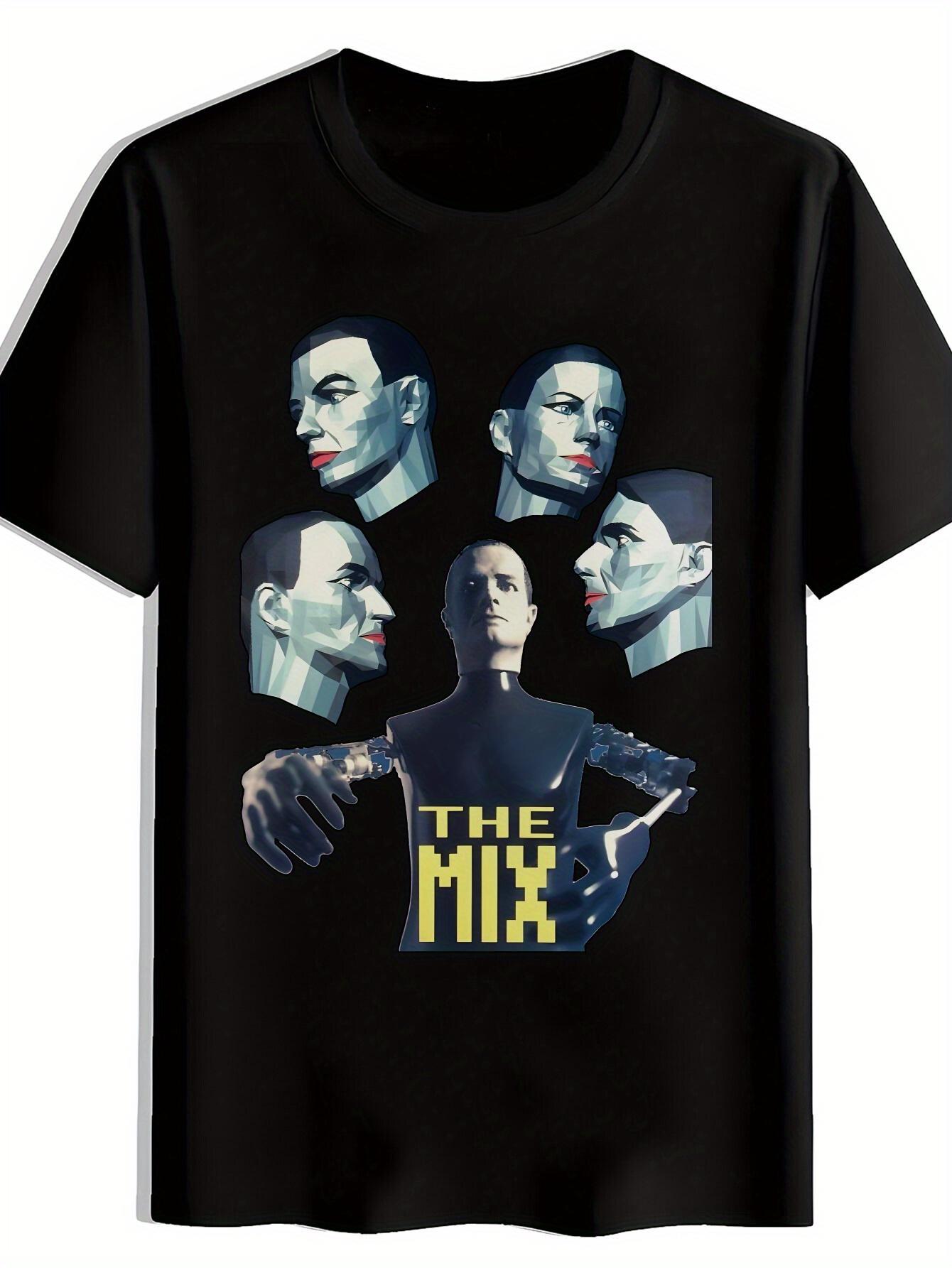 

Vintage Rock Band Graphic T-shirt - Black Short Sleeve Round Neck Tee with THE MIX Print & Retro Music Icons (OASIS XXL