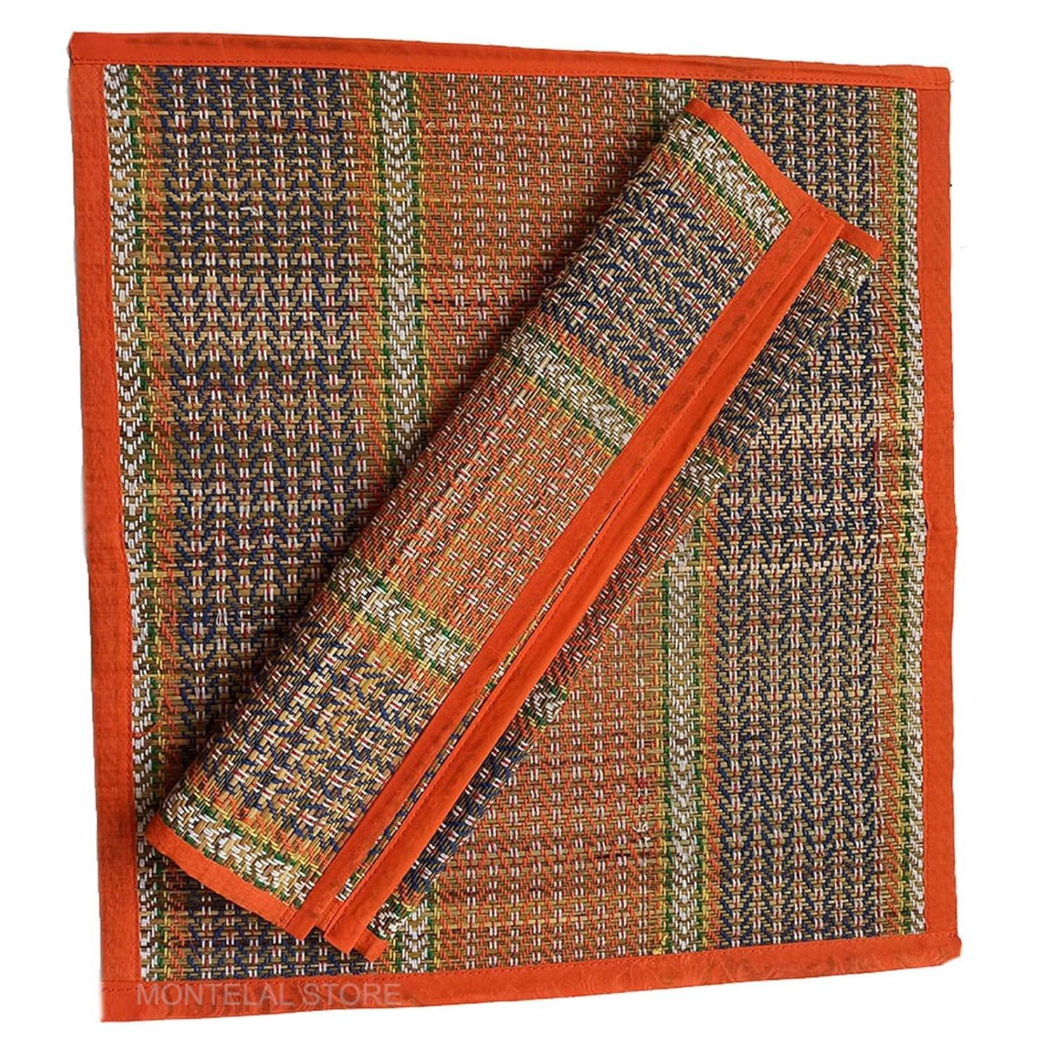 Handmade Korai Grass Sitting Mat Set of 2 | Traditional Prayer & Meditation Floor Mats 18 Inch X 18 Inch оранжевый