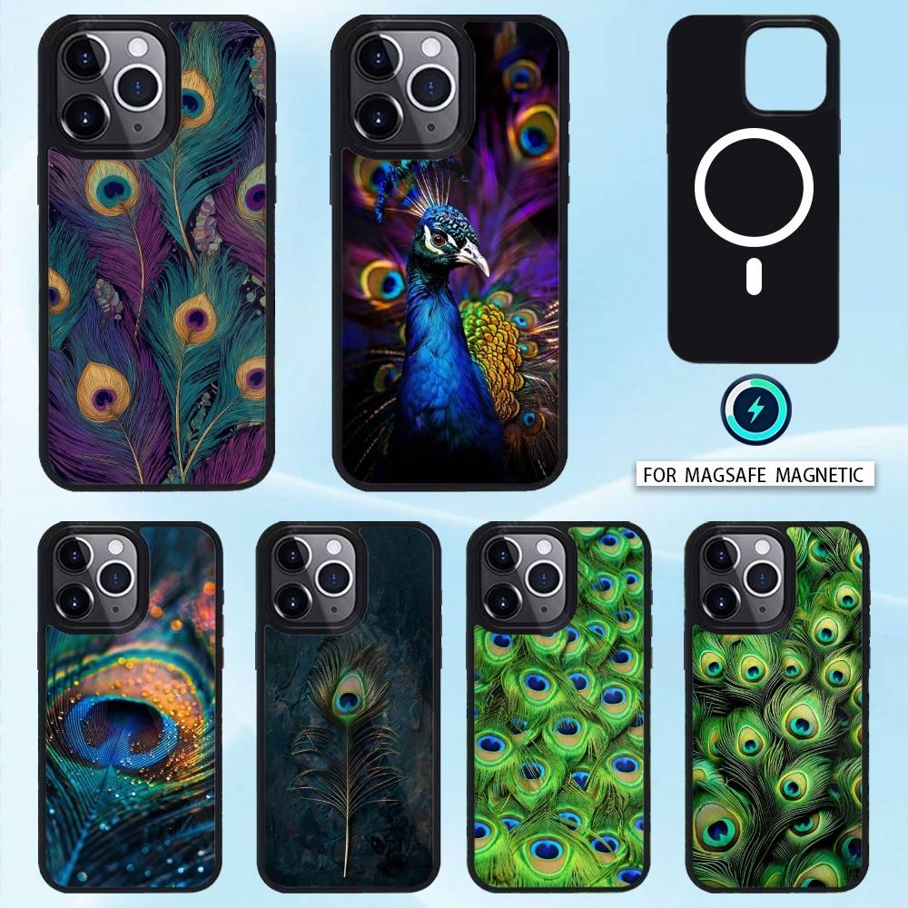 Peacock Phone Case For iPhone 17,16,15,14,13,12,Pro,Max For Magsafe Magnetic Wireless Charging