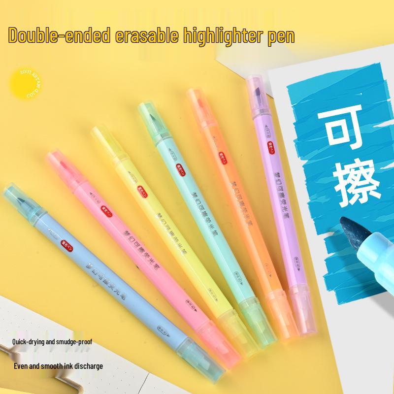 Erasable Double-Ended Fluorescent Marker Pen for Notes and Lines - Macaron Colors