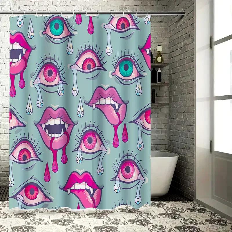 Unique Artistic Shower Curtain With Surreal Eyes And Lips Design Add A Touch Of Whimsy To Bathroom Decor Waterproof Durable
