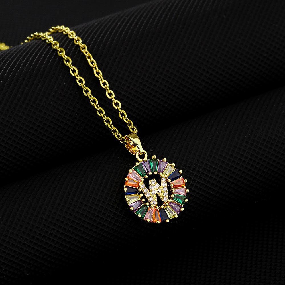 Xiyin Multicolor Zircon Copper Clavicle Chain Necklace with 26 Initial Pendants for Women