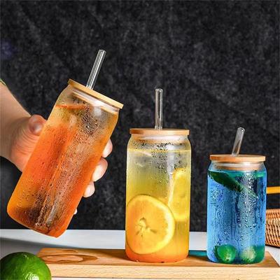 Haushalt Kaltgetränk Glasbecher mit Deckel & Strohhalm , Transparenter Cola-Becher mit hohem Erscheinungsbild für Milch , Saft & Eisgetränke