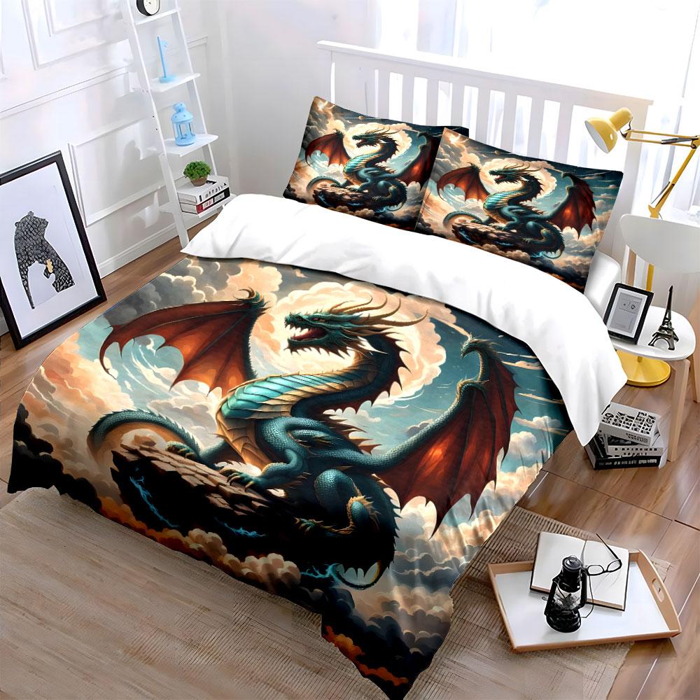Dragon Fantasy Art Decor Set Soft Comfortable Duvet Cover Bedding Set Included 1*Duvet Cover & 2*Pillowcases, Gift
