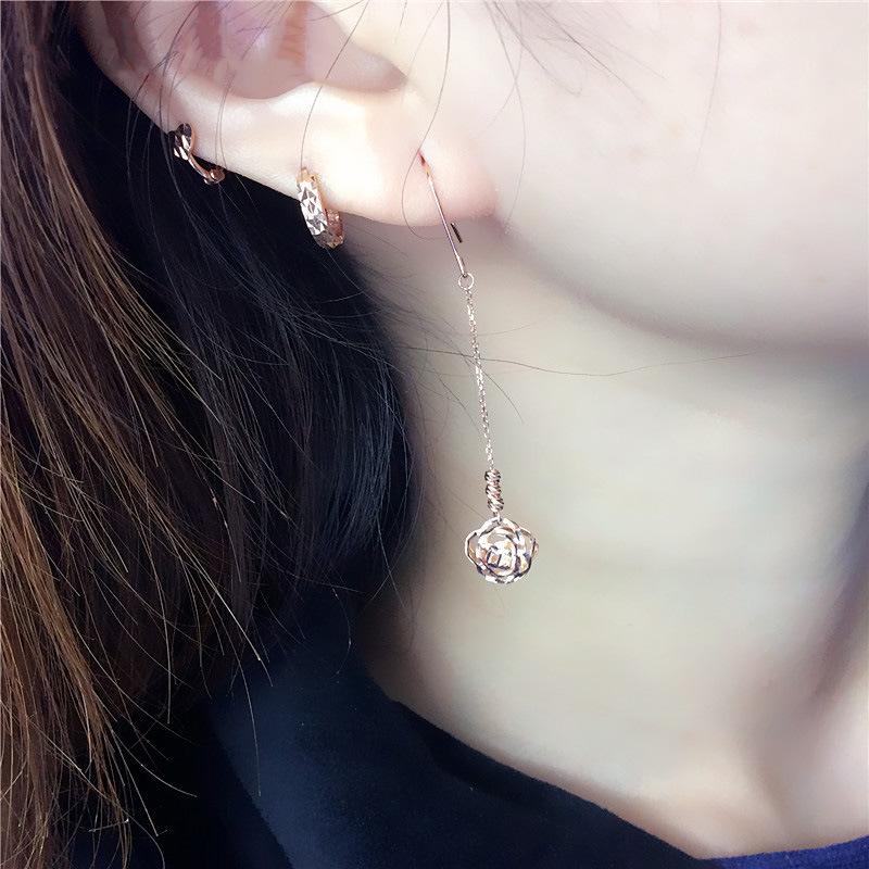 Purple Gold Flower Bead Earrings Simple Color Gold Plated Rose Gold Classic Temperament