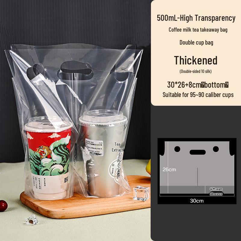 Transparent Disposable Drink Bag with Handle for Single or Double Cups
