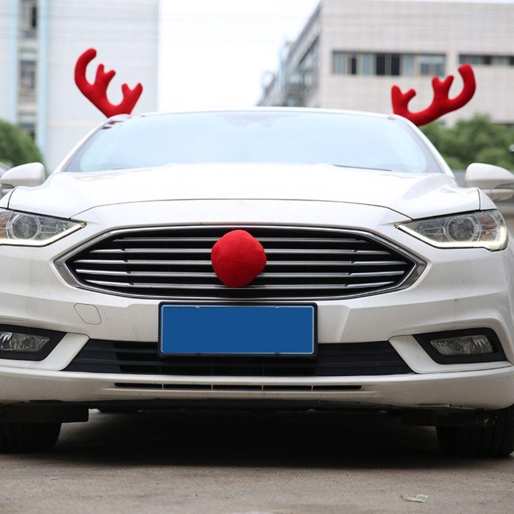 Red Nose Horn Costume Set Christmas Car Decor Rudolf Reindeer Elk Horn Car Decor Ornaments Christmas Ornament Christmas Supplies