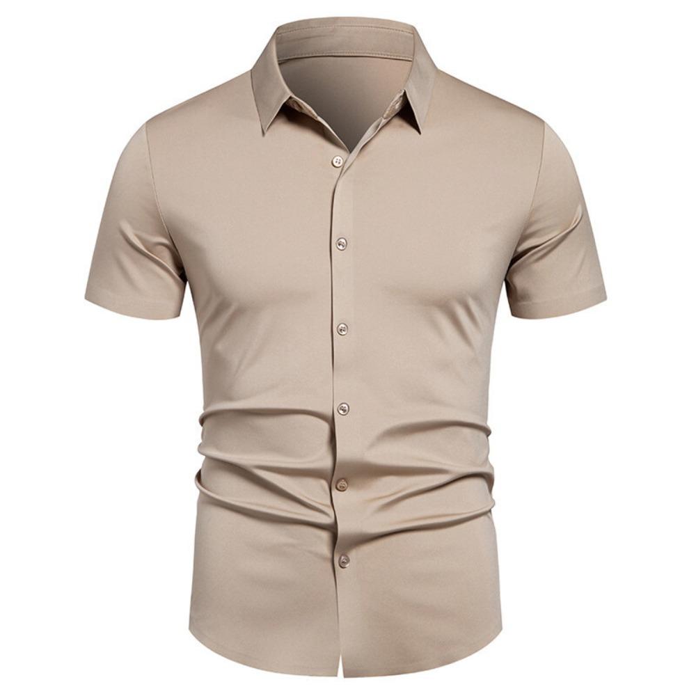 Men's Casual Short-sleeved Shirt - Solid Color, Simple and Stylish, Fitted Collar Shirt, Men's Top Garment