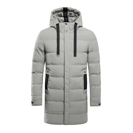 Autumn Winter Men Jacket Cotton Padded Hooded Long Sleeve Drawstring Mid-length Windbreaker for Daily Wear