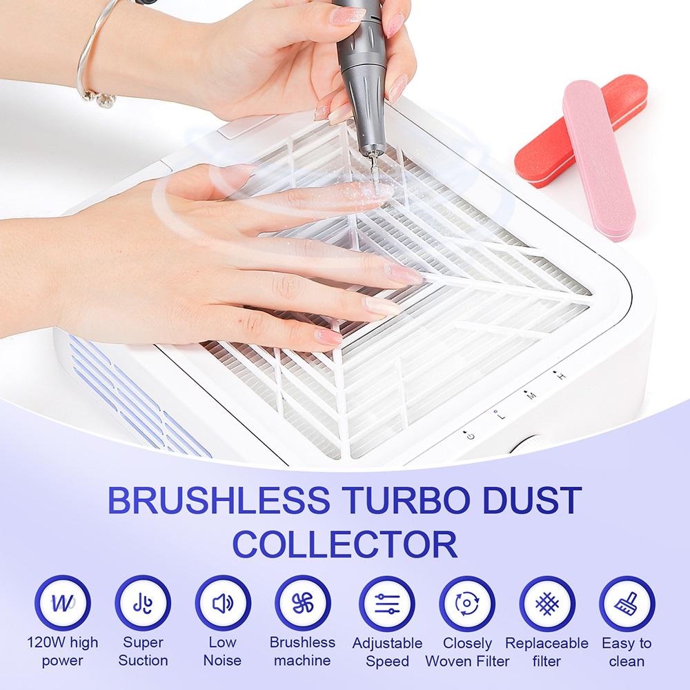 120W Powerful Nail Dust Collector Super Suction Brushless Nail Dust Extractor Nail Art Manicure Fan Vacuum Cleaner With 2 Filter