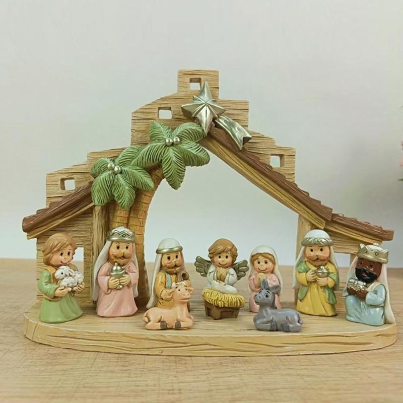 Weihnachts Krippenfiguren Heilige Familie Figur mit Esel Krippenfigur, Tischdekoration Religiöse Weihnachtsdekorationen