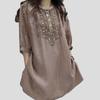 Vintage Summer Women's Cotton Linen Blouse Embroidered Loose Oversized Shirt Round Neck T-Shirt