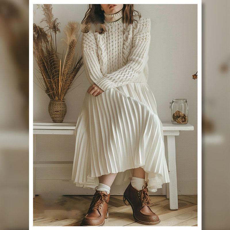 Retro Mode Frauen Röcke Winter A-linie Plissee Einfache Büro Dame Rock Weibliche