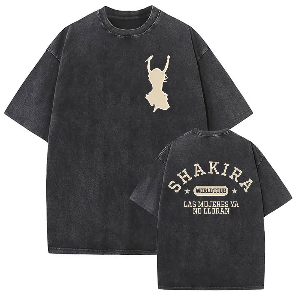 Retro Gewaschen Shakira LMYNL Welttournee 2026 T-Shirts Las Mujeres Ya No Lloran Doppelseitiger Druck T-Shirt Herren Damen Oversized T-Shirts