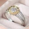 Huitan Sunflower Shaped Women Two Tone Ring Inlaid Bright CZ Trendy Party Wedding Accessories Gentle Jewelry for Lady Daily