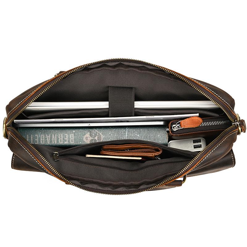 Men'S Leather Commuter Handbag 15 Inch Crazy Horse Leather Briefcase Shoulder Bag Cowhide Business Computer Bag