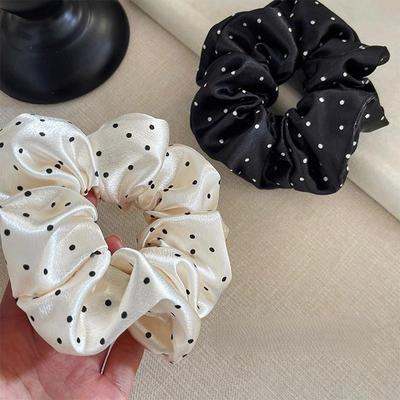 Nouveaux Chouchous à Pois Noir et Blanc Grands Élastiques pour Cheveux Cordeaux Élégants pour Cheveux Attache Queue de Cheval Couvre-chef
