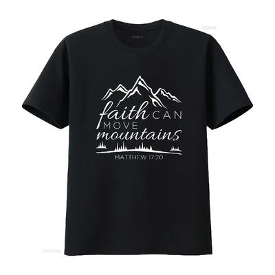 Faith Can Move Mountains T Shirt Women Christian Verse S Black Vintage Washed Designer Clothes Casual Homme Stretched