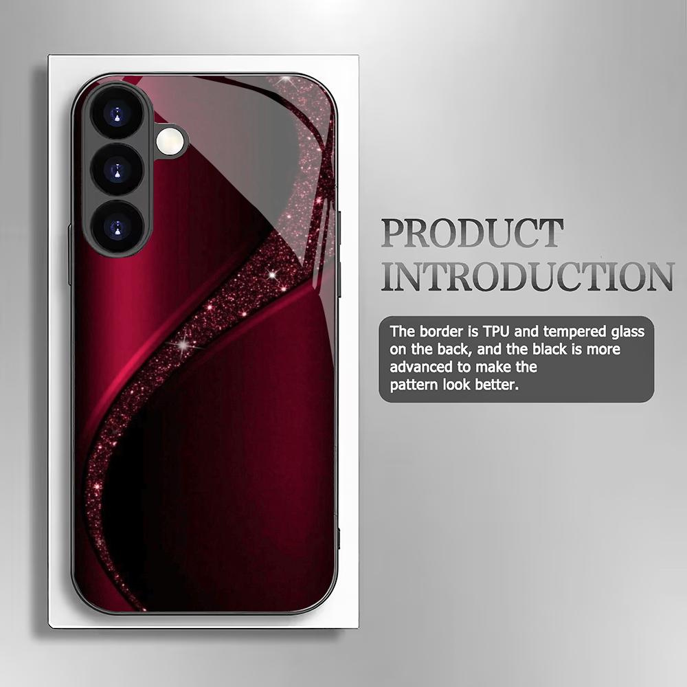 Selected red curved new glass phone case suitable for Samsung Galaxy S26 S25 S24 S22 S21 S20 FE/Ultra/Plus shockproof back cover