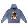 DTG Print Knitted Denim Zip-Up Hoodie Dead Rich Brother Print Zipper Hoodies  