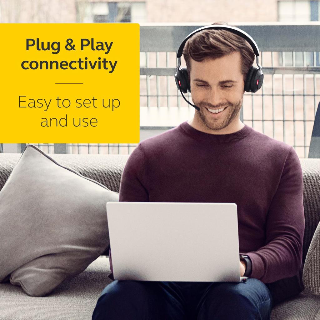 Jabra Evolve2 65 UC Stereo USB-A Stand Black Binaural Wireless Headset with 37-Hour Battery Life, Dedicated Charging Stand, and 2-Year Warranty