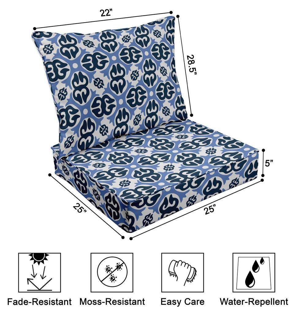 Vargottam Printed Outdoor Deep  Seat  Patio  Cushions Set 2pcs Seat Set All Weather Replacement