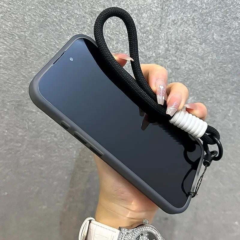 For Magsafe Candy Color Contrast Lanyard Case For iPhone 16 15 Pro Max 14 Plus 11 12 13 16e Hand Wrist Strap Matte Soft Cover