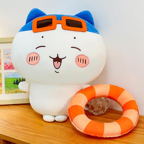 Summer Cat Plush Toy with Sunglasses And Float, Large Soft Pillow Stuffed Animal, Cuddly Beach Doll for Sofa, Gift for Girls