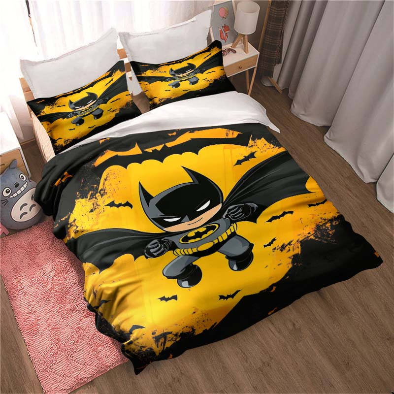 3D Printed Batman Cartoon Pattern Bedding and Duvet Cover Set, Soft and Warm Dormitory Bedding Set