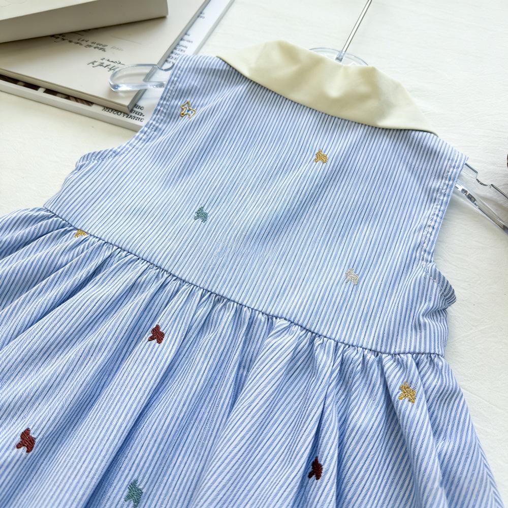 Girls' Summer 2026 Striped Sleeveless Princess Dress with Lapel