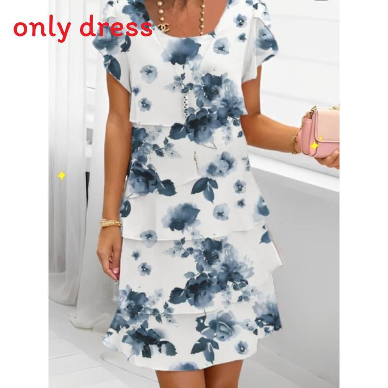 Polyester Short Sleeve Floral Print Dress With Digital Printing For Casual Spring Wear