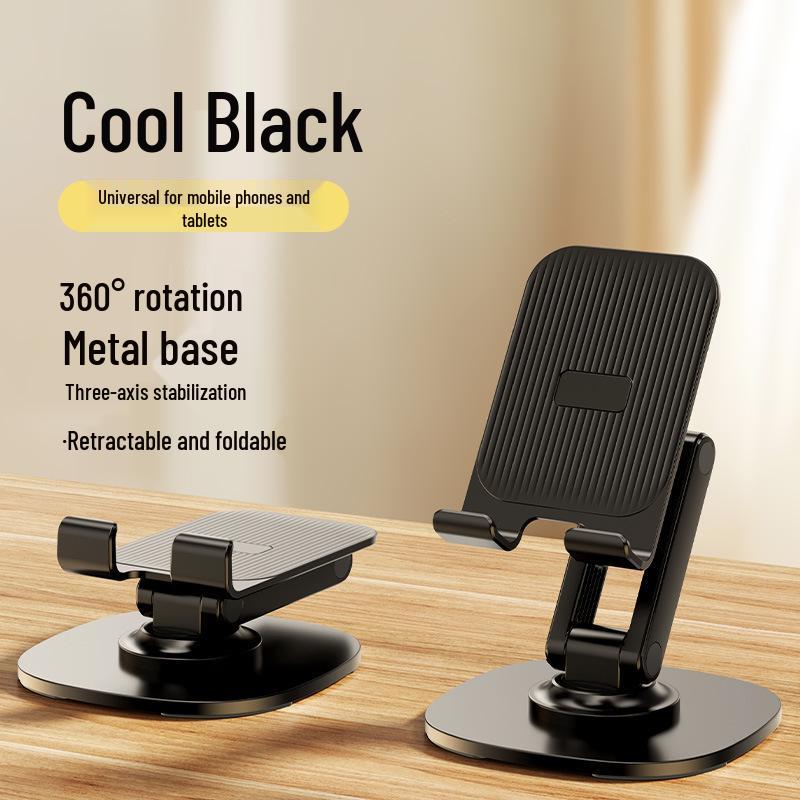 Universal Metal Phone and Tablet Holder: 360° Rotatable, Foldable Stand for Desktop and Live Streaming