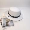 New Leather Rope Flat-top Woolen Top Hat Women's Autumn and Winter Temperament Elegant and Fashionable Versatile Flat-brimmed Felt Hat Men's Stage