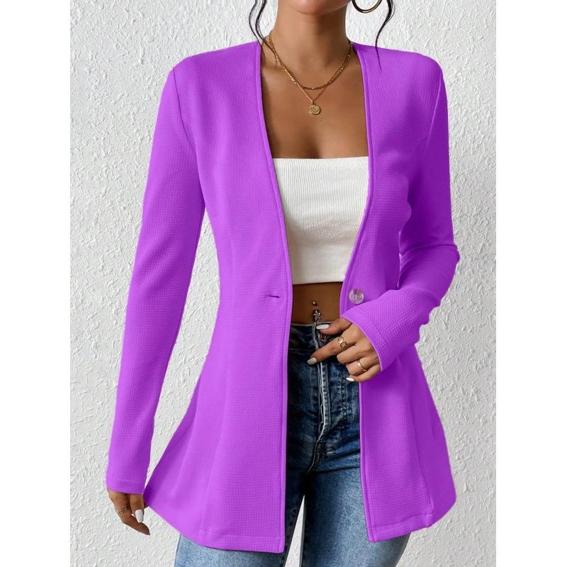 IHUASU Women's Vintage Casual Solid Color Print Autumn Winter Long Sleeve POLO Neck Jackets & Coats