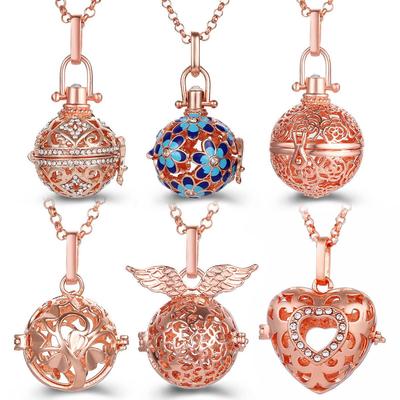 Collana con Ciondolo ad Ali d'Angelo Oro Rosa e Argento per Aromaterapia con Cuore di Zirconi