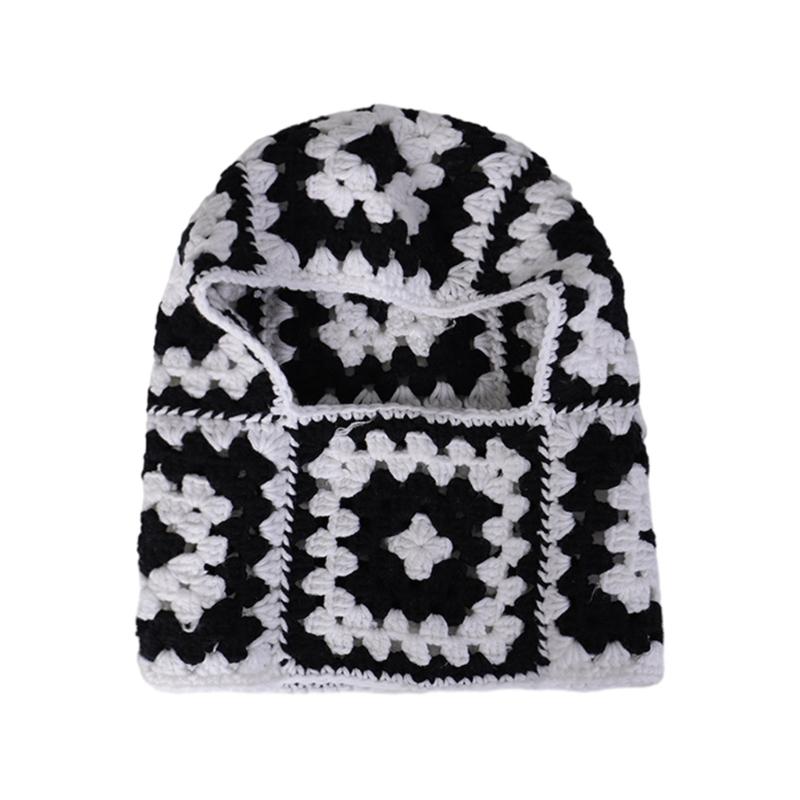 

Balaclava Hat Crochet Granny-square Hat Cap for Women Men Cosplay Picture Props 1 білий/чорний