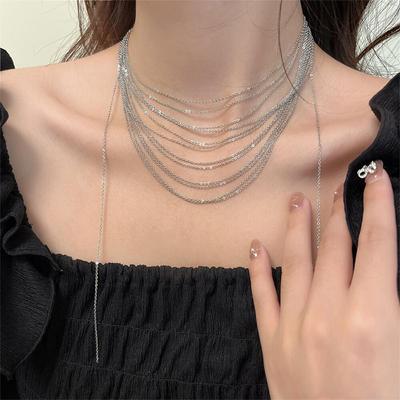 Collana con nappa multistrato, leggera, di lusso, in lega color argento, con catena per clavicola, regalo di gioielli alla moda per le donne