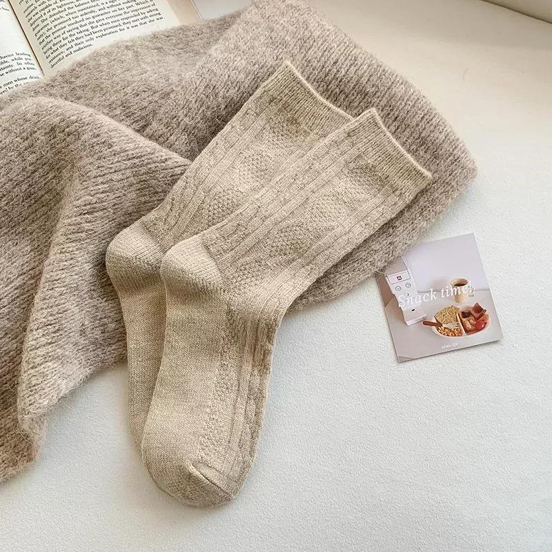 Cashmere Wool Thicken Warm Women Socks Sox New Winter Socks Women Japanese Fashion Harajuku Solid Color Thermal Long Socks