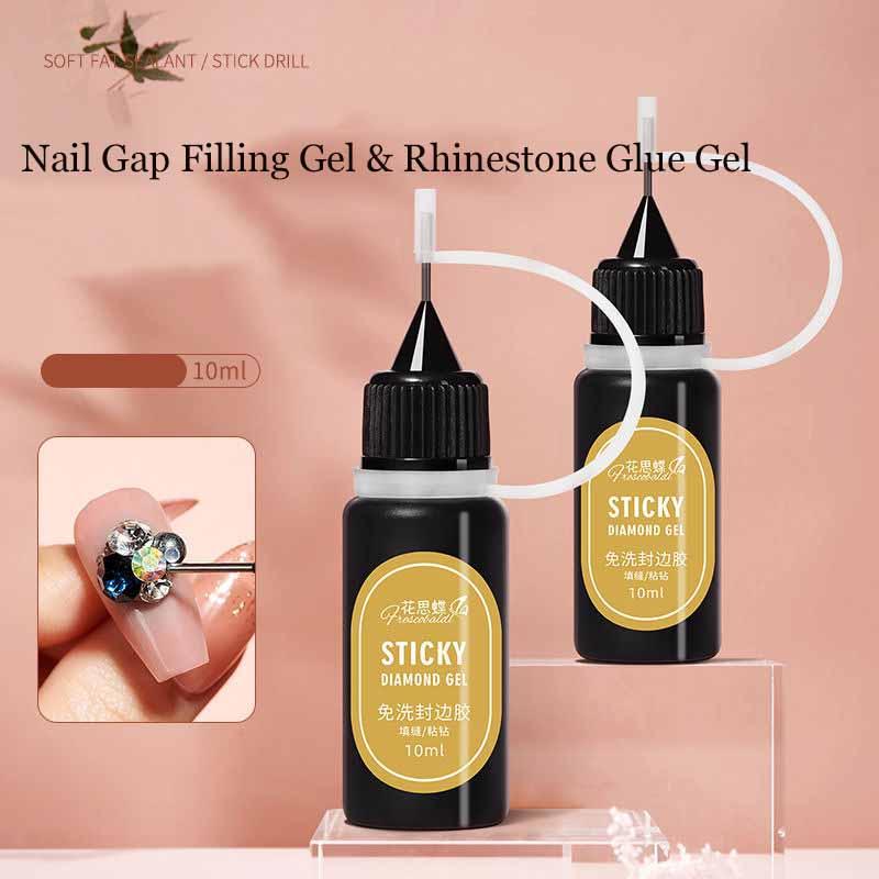 10ml No Wipe Top Coat & Gem Glue 2 In 1 Nail Sealant for Rhinestones/Charms Strong Adhesive Gap Filling DIY Nail Art Extension UV LED Cured
