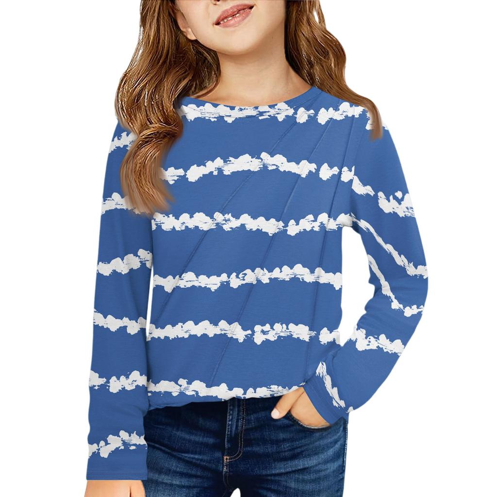 Girls' Long Sleeve Tee - Pleated Round Neck Casual Top