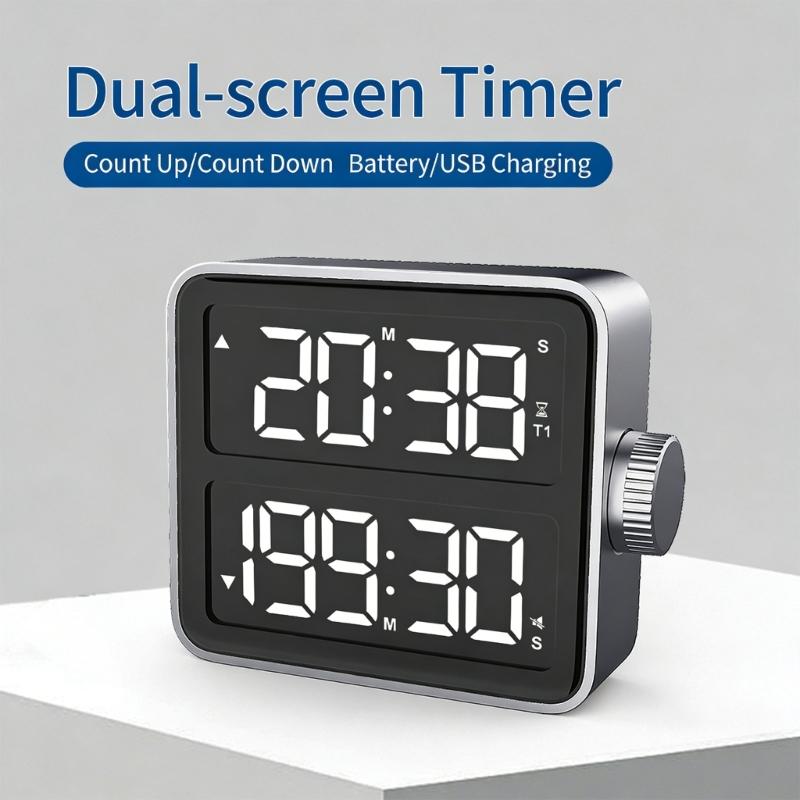 USB Charging Digital Timer With Double Screen LED Display Countdown Magnetic Back Adjustable Volumes For Cooking Workouts